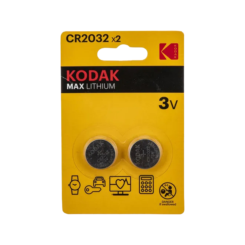 Kodak Batteries Max lithium CR2032 battery 3V 2 pack child safety blister