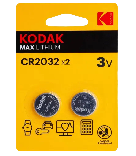 Kodak Batteries Max lithium CR2032 battery 3V 2 pack child safety blister